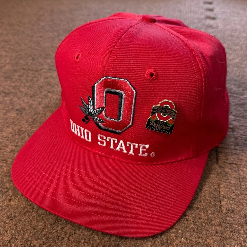 Vintage Ohio State Buckeyes Snapback Hat Twins Enterprise 1997 Rose Bowl Pin Red